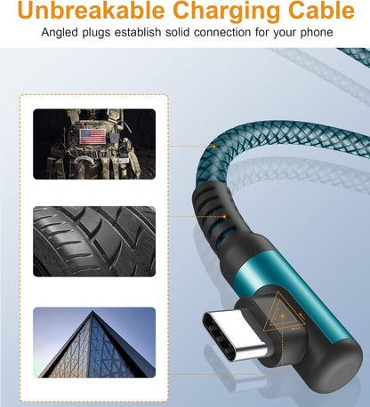 sweguard USB C Cable Right Angle [3Pack, 10FT+6.6FT+3.3FT], USB Type C iPhone 16 Charger Cable Nylon Braided Cord for iPhone 15 16 Pro Max Plus, Samsung Galaxy S25 S24 S23 S22 S21 S10 Note 20 10,Moto,
