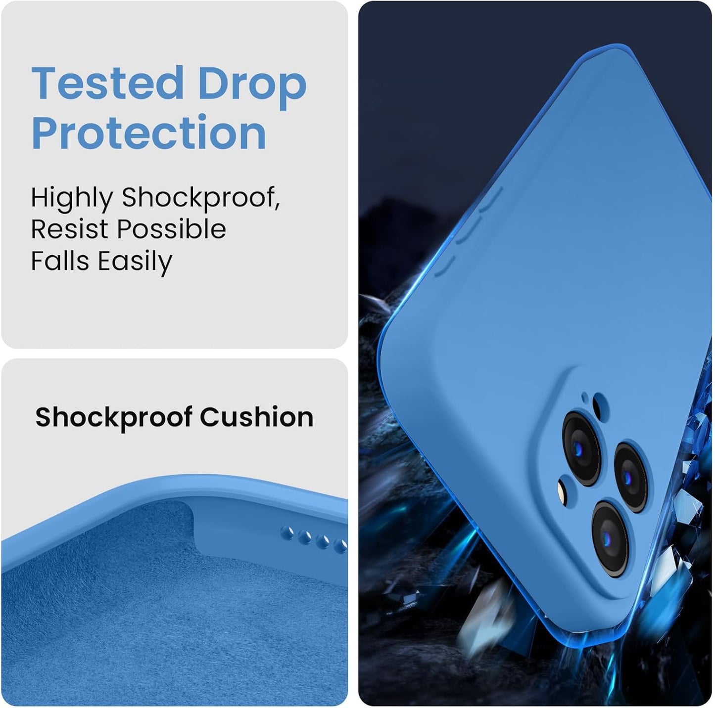 FireNova Designed for iPhone 15 Pro Case, Silicone Upgraded [Camera Protection] Phone Case with [2 Screen Protectors], Soft Anti-Scratch Microfiber Lining Inside, 6.1 inch, Blue