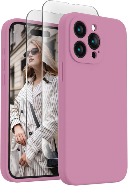 FireNova Designed for iPhone 15 Pro Max Case, Silicone Upgraded [Camera Protection] Phone Case with [2 Screen Protectors], Soft Anti-Scratch Microfiber Lining Inside, 6.7 inch, Lilac Purple