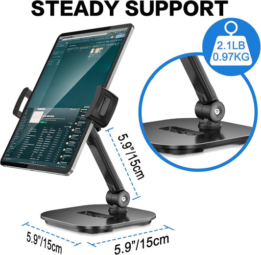 AboveTEK Upgraded Desktop Tablet Stand, 360° Swivel Tablet & Phone Desk Mount Holders for Any 4.7''-13.5'' Display iPad/Cell Phones, Stylish & Sturdy Stands for Store Office Showcase Reception (Black)