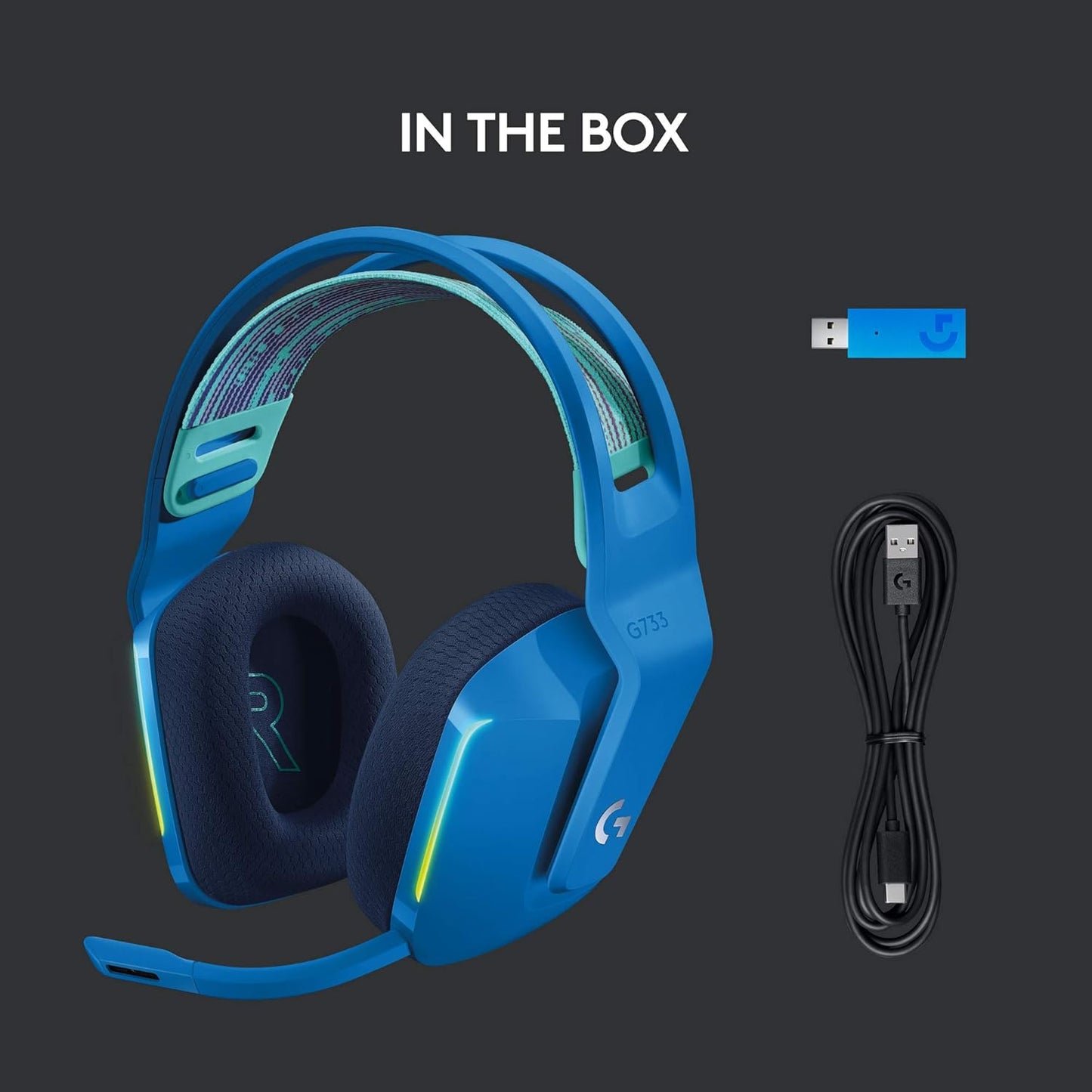Logitech G733 Lightspeed Wireless Gaming Headset, Suspension Headband, Lightsync RGB, Blue VO!CE Mic, PRO-G Audio – Blue, Gaming Headset Wireless, PC, PS5, PS4, Switch Compatible
