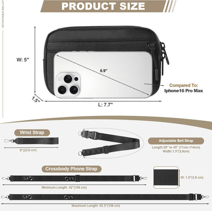Phone Strap Crossbody, Clip and Go Strap for Phone with Wallet Crossbody, Adjustable Phone Lanyard Belt Strap with Detachable RFID Wristlet Wallet (XL)