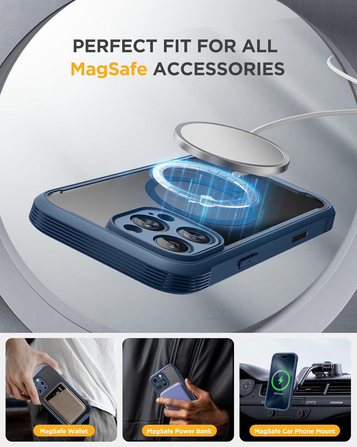 Miracase for iPhone 16 Pro Max Case 6.9'', [Bubble Free] Full-Body Bumper Phone case with Built-in Full Glass Screen &Lens Protector,Compatible with MagSafe,Drop Proof 16 Pro Max Cover,Blue