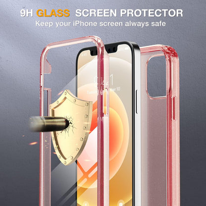 Miracase Glass Series for iPhone 12/12 Pro Case 6.1 inch, Upgraded Full-Body Rugged Phone Bumper Case Cover with Built-in 9H Tempered Glass Screen Protector and Camera Protector, Glitter Rose