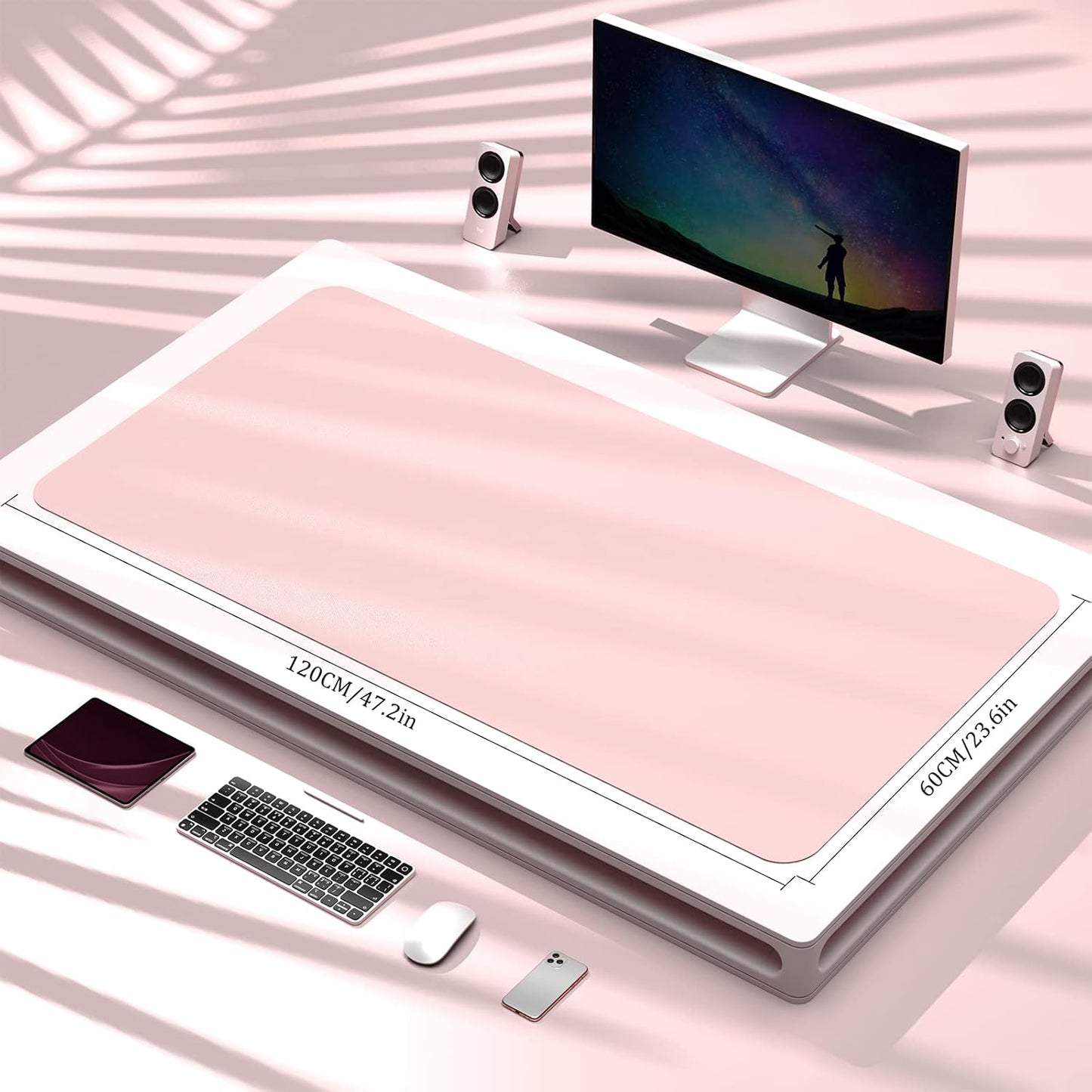 Dual-Sided Multifunctional Desk Pad, Waterproof Desk Blotter Protector, Leather Desk Wrting Mat Mouse Pad (47.2" x 23.6", Pink)