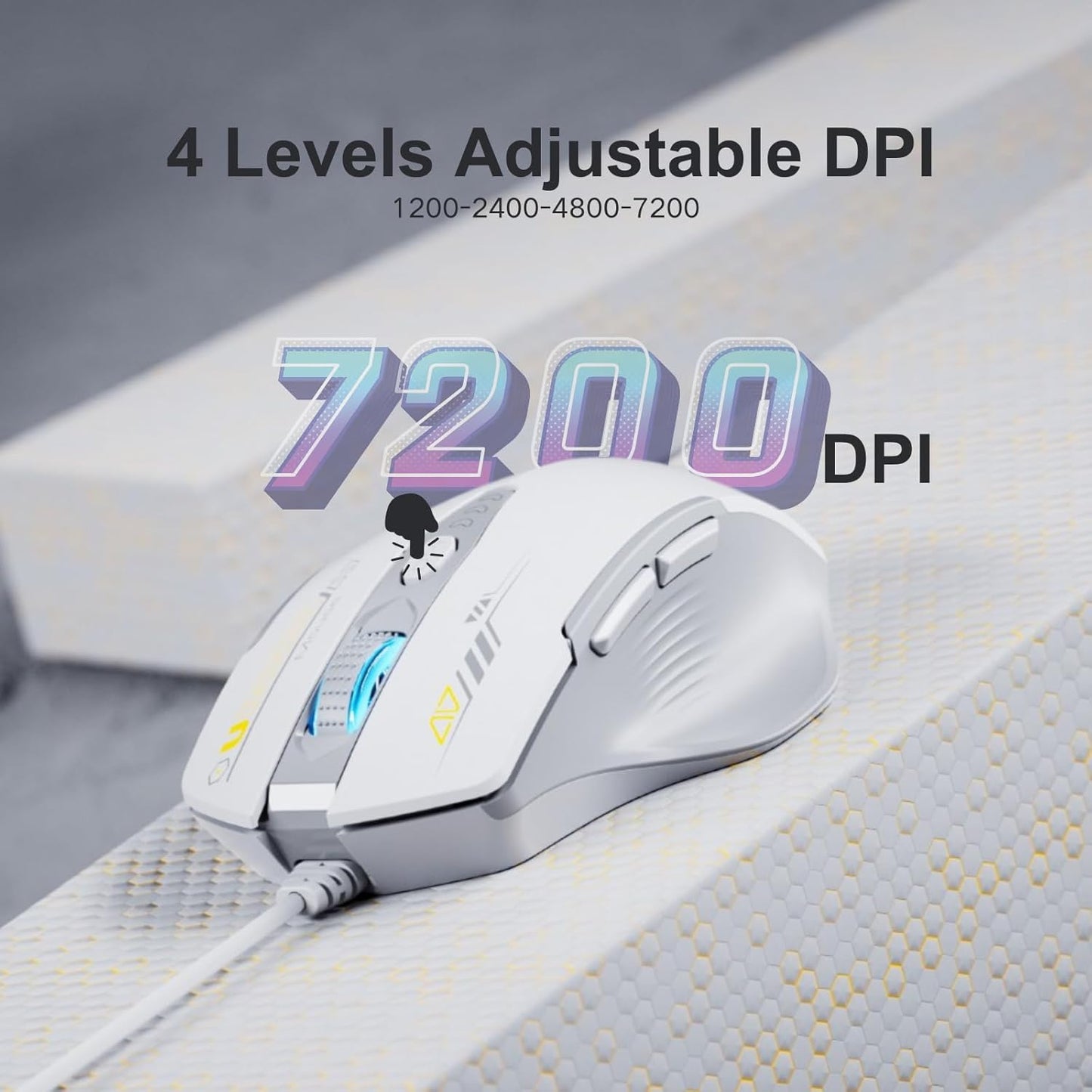 Wired Mouse, 4 Levels Adjustable DPI, 6 Programmable Buttons, Ergonomic Computer Wired Mouse for PC Laptop Computer for Working and Gaming - Plug & Play (White)