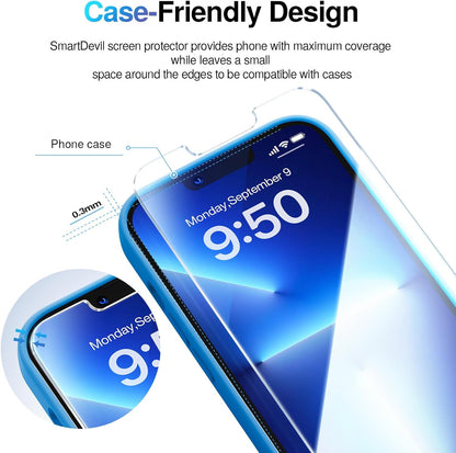SMARTDEVIL 2 Pack Screen Protector for iPhone 13 Pro Max/iPhone 14 plus Tempered Glass, HD Clear Film, Easy Installation, Dust-Free & Bubble-Free