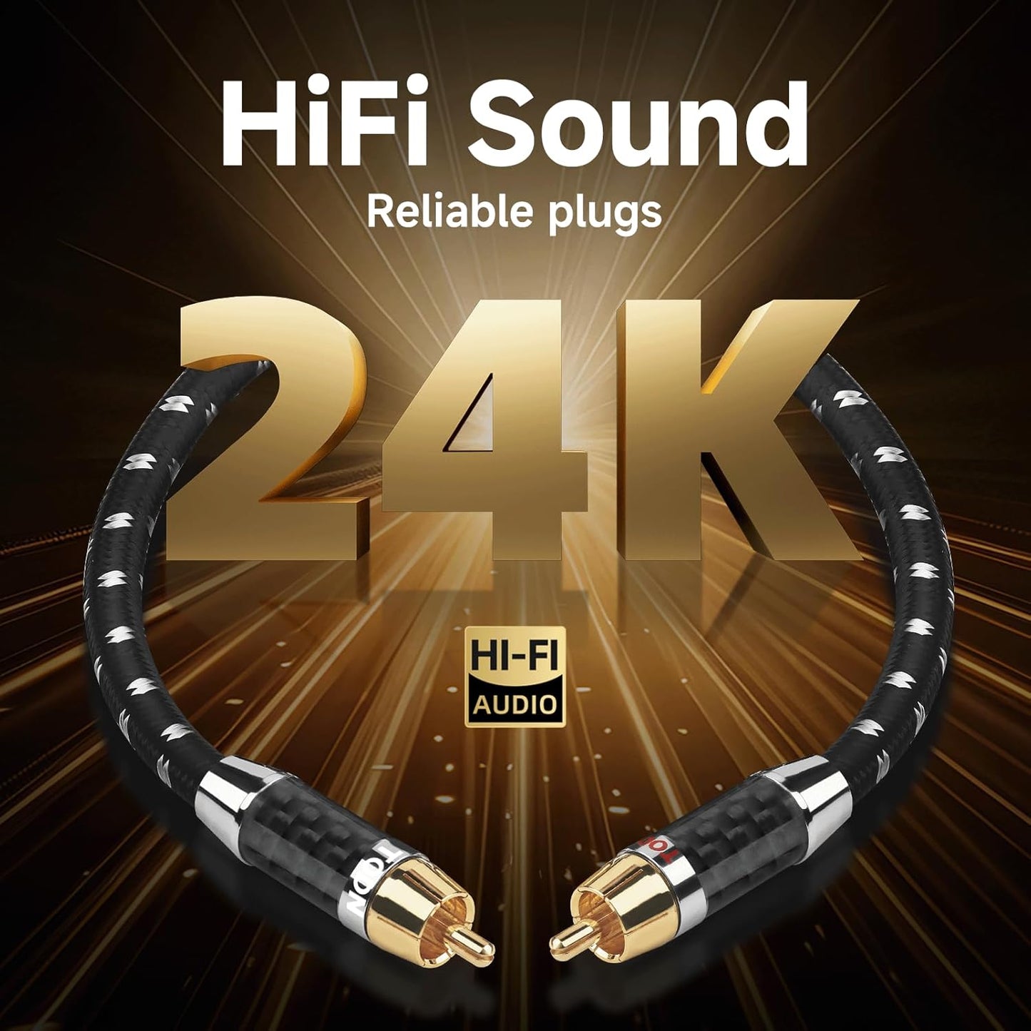 TODN RCA Cables Audiophile Male to Male Stereo Shielded HiFi OFC Car Audio RCA Cable for Sub, Amp, Phono (3ft/1m, 1 Pair)