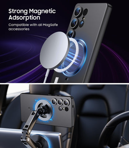 Magnetic for Samsung Galaxy S25 Ultra Case [Compatible with MagSafe][Built-in Camera Lens Protector] Slim Soft Silicone Bumper Shockproof Metallic Luster Phone Shell (Black)