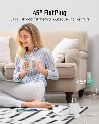 SUPERDANNY Power Strip with USB, 9.8ft Mini Desktop Charging Station with 2 Wide-Spaced Outlets & 4 USB Ports, Portable Flat Plug Extension Cord for Travel, Dorm, Room, Home Office Essentials, White