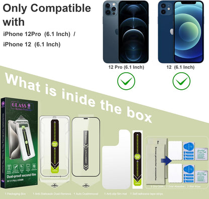 (2-Pack Ultra HD Clear Screen Protector for iPhone 12/12 Pro (6.3-Inch),9H Tempered Glass,Full Coverage,Anti-Fingerprint,Auto Dust Removal,Bubble-Free,Easy Installation