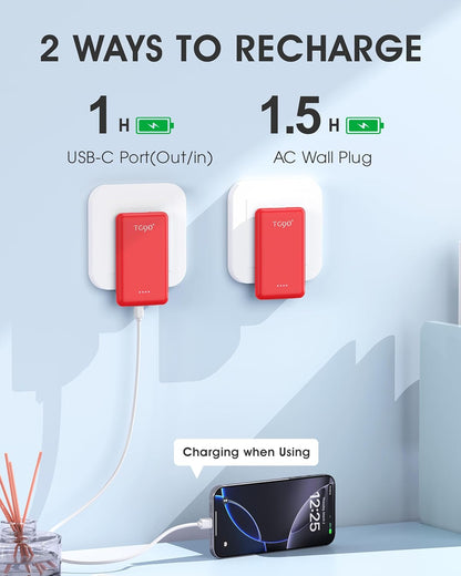 TG90° 5000mAh Ultra Slim Power Bank Built in Foldable AC Plug and Cables, Card Size Battery Pack Portable Charger for Phones, 4 in 1 External Battery Pack Compatible with iPhone, Samsung, Google