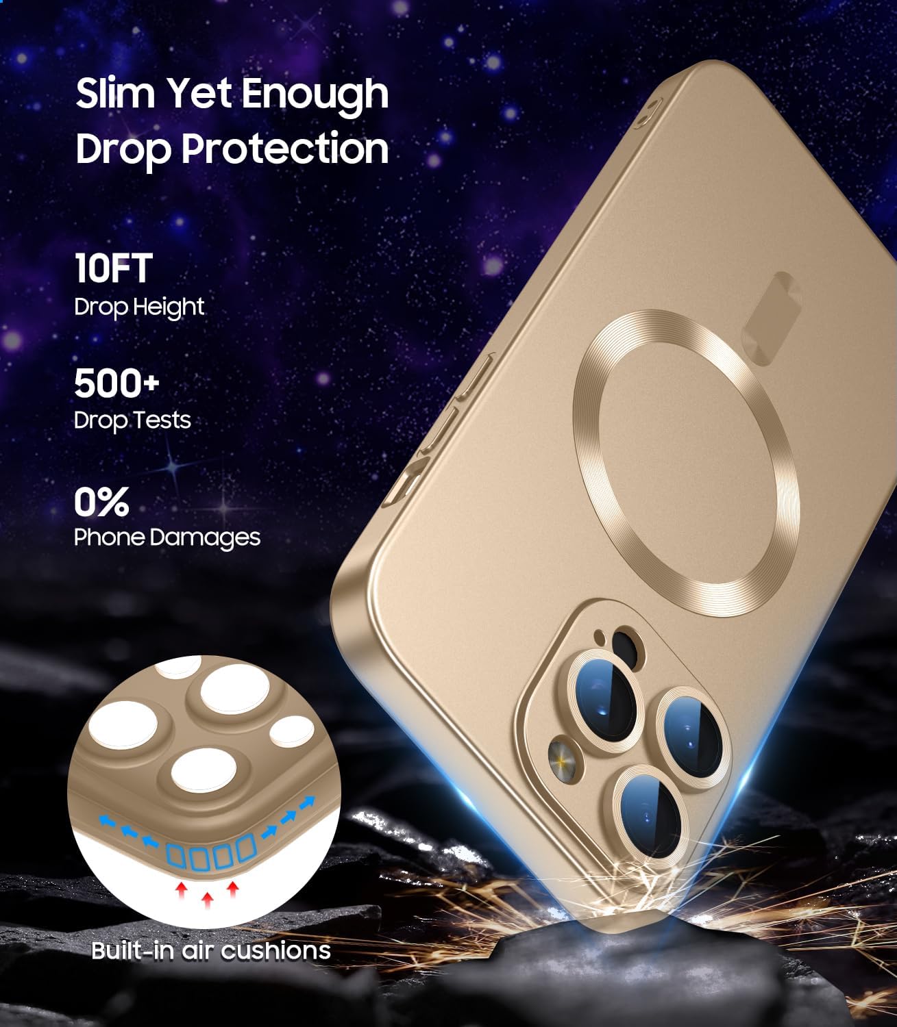 Magnetic for iPhone 16 Pro Max Case [Compatible with MagSafe][Built-in Camera Lens Protector] Slim Soft Silicone Bumper Shockproof Metallic Luster Phone Case (Gold)