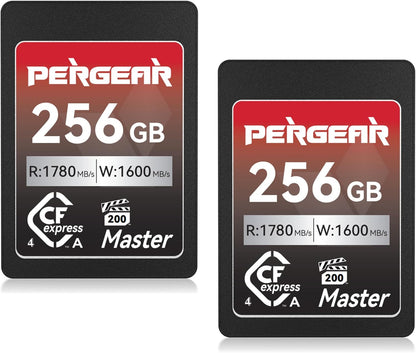 Pergear 256GB CFexpress 4.0 Type A Memory Card (2-Pack),Up to 1780MB/S Read Speeds,USB4.0(PCIe 4.0),Raw,8K 30P Record,Compatible for Sony Camera,ILME-FX3,ILME-FX6,ILME-FX30(Black Silver Master Series)