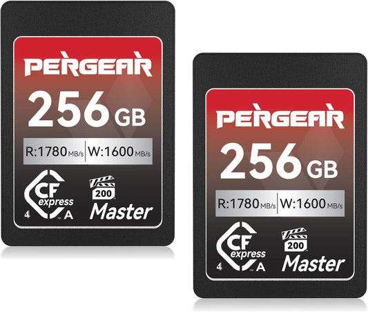 Pergear 256GB CFexpress 4.0 Type A Memory Card (2-Pack),Up to 1780MB/S Read Speeds,USB4.0(PCIe 4.0),Raw,8K 30P Record,Compatible for Sony Camera,ILME-FX3,ILME-FX6,ILME-FX30(Black Silver Master Series)
