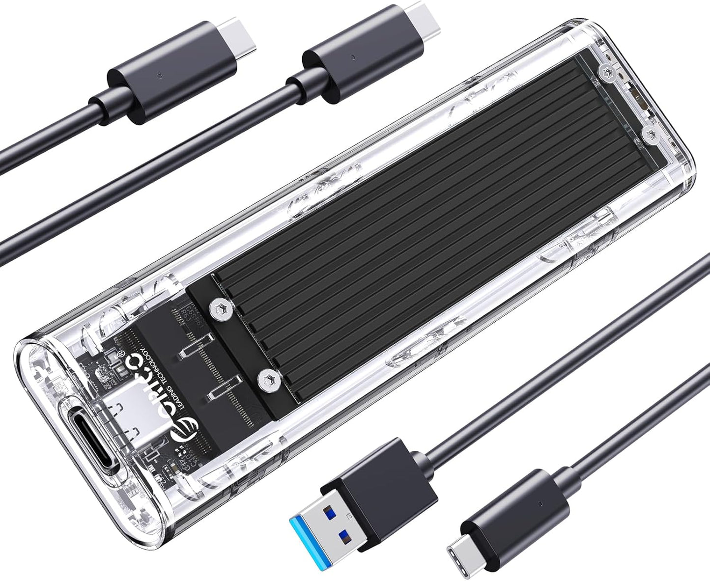 ORICO M.2 NVMe SSD Enclosure, USB 3.2 Gen 2 (10 Gbps), Transparent External Solid State Drive Adapter Enclosure for 2280 2260 2242 2230 PCI-E M2 M-Key SSD, USB Type C Converter Case-TCM2 Black