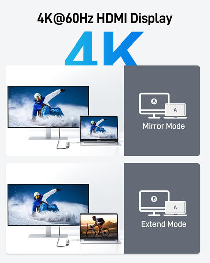 Acer USB C HUB Multiport Adapter, 7 in 1 USB-C to HDMI Adapter with 4K@60Hz, 100W PD, 5Gbps 2*USB-A 3.1, 1*Type-C 3.1, SD Card Reader Type C Dongle for iPhone 16/15, MacBook Pro/air, iPad, Acer