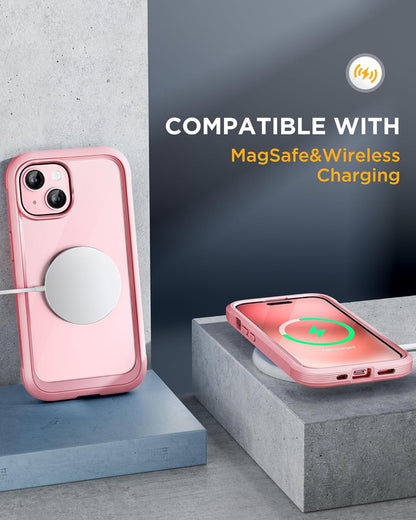 Miracase Glass Series Designed for iPhone 15 Plus Case 6.7',Full-Body Military Drop Proof 15 Plus Phone Case Cover with Built-in 9H Tempered Glass Screen Protector,Pink