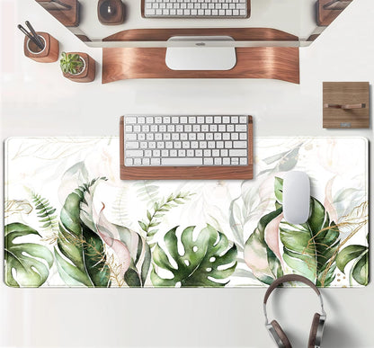 Green Tropical Leaves Desk Mat XL Large Gaming Mouse Pad Green Sage Plant Laptop Keyboard Mouse Mat Office Supplies Desk Decor Accessories for Women, Desk Mats Pads on top of Desks, 31.5x11.8 in