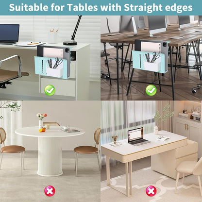 Desk Side Storage Organizer, Under Desk Laptop Holder Clamp on Table Shelf, No Drill Laptop Mount with Magnetic Pen Holder, Hanging Table Organizer for Office and Home