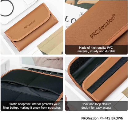 PROfezzion 4-Pocket Foldout Filter Pouch for 58mm Camera Lens Round Filter, Shock Resistant & Anti Scratch Photography Filter Case, Filter Carry Case with Microfiber Cleaning Cloth