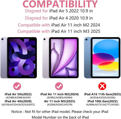 Keyboard Case for iPad Air 11-inch M3/M2/Air 5th/ 4th Generation- Detachable Bluetooth Keyboard Case with Pencil Holder - Flip Stand Cover for iPad Air 11"(2025&2024) /Air 5 2022/Air 4 2020/Pro 11 1st