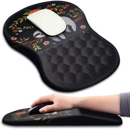 Hokafenle Ergonomic Mouse Pad Wrist Support with Massage Design, Wrist Rest Pain Relief Mousepad with Memory Foam&Non-Slip PU Base, Mouse Pads for Wireless Mouse & Desk (12x8 inch,Cute Sloth)
