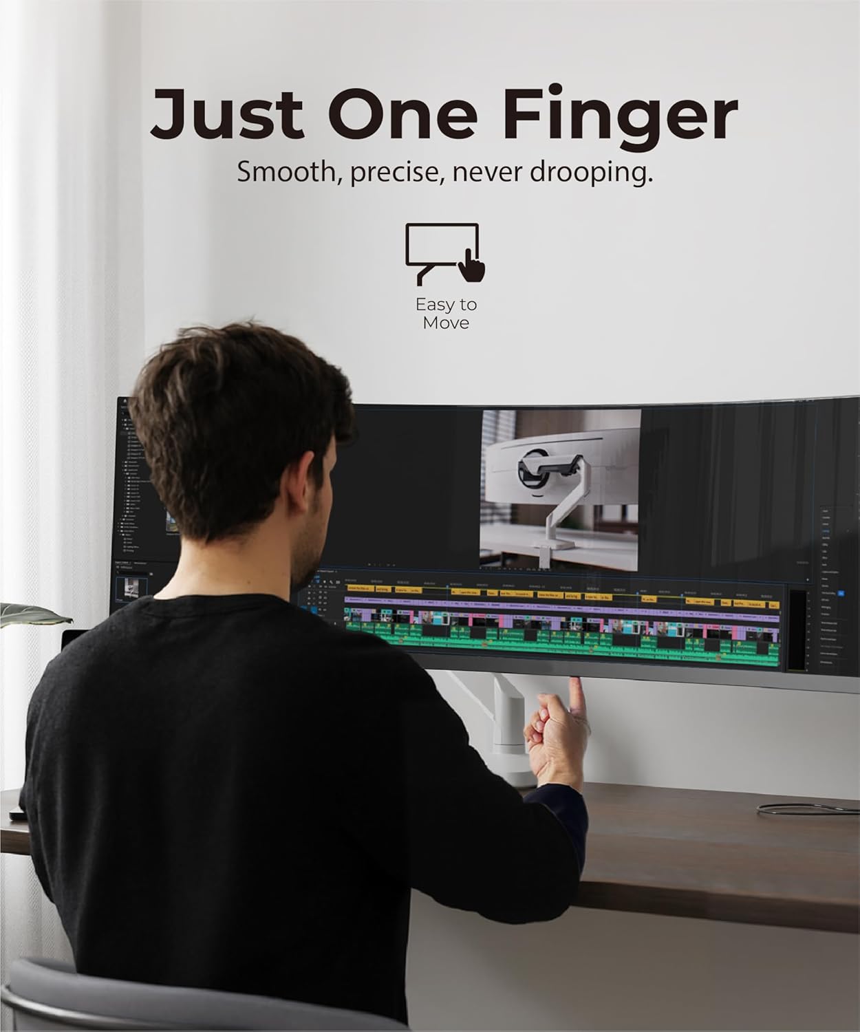 Heavy Duty Monitor Arm Desk Mount for 34 to 49 Inch Ultrawide Curved Flat Monitors, Supports 14 to 38 lbs, Smooth Gas Spring Movement, VESA 75x75/100x100, White, Classic