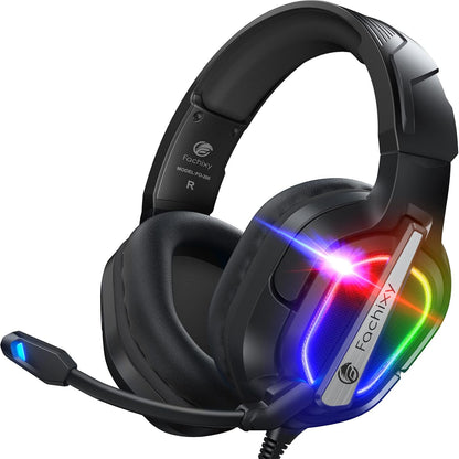 FC200 PC Gaming Headset for PS4, PS5, Switch, Xbox One, Mac, Noise Canceling Headphones with Microphone, Computer Headset with 3.5mm Jack & RGB Light