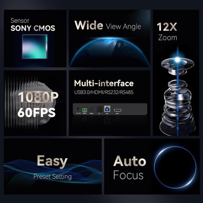 Tenveo 12X Optical Zoom PTZ Conference Camera USB3.0/HDMI 90° Wide View Angle, FHD 1080P 60FPS for Video Conferencing Business Meeting Church Services Worship Education Zoom Teams OBS