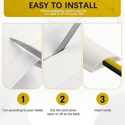 Floor Cord Cover 10FT Cord Covers for Wires on Floor Protect Wires & Prevent Trip Hazards, Easy to Cut for Home, Office, School, Concerts, Cavity W0.6in x H0.32in