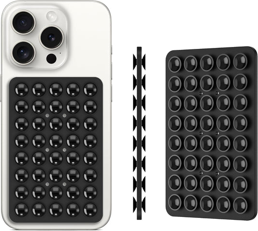 2PACK Silicone Double Sided Suction Phone Case Mount, Detachable Hands Free & Strong Grip Holder for Selfies & Videos, Compatible iPhone Android (Black, 2Pack 40 Suction Cups)