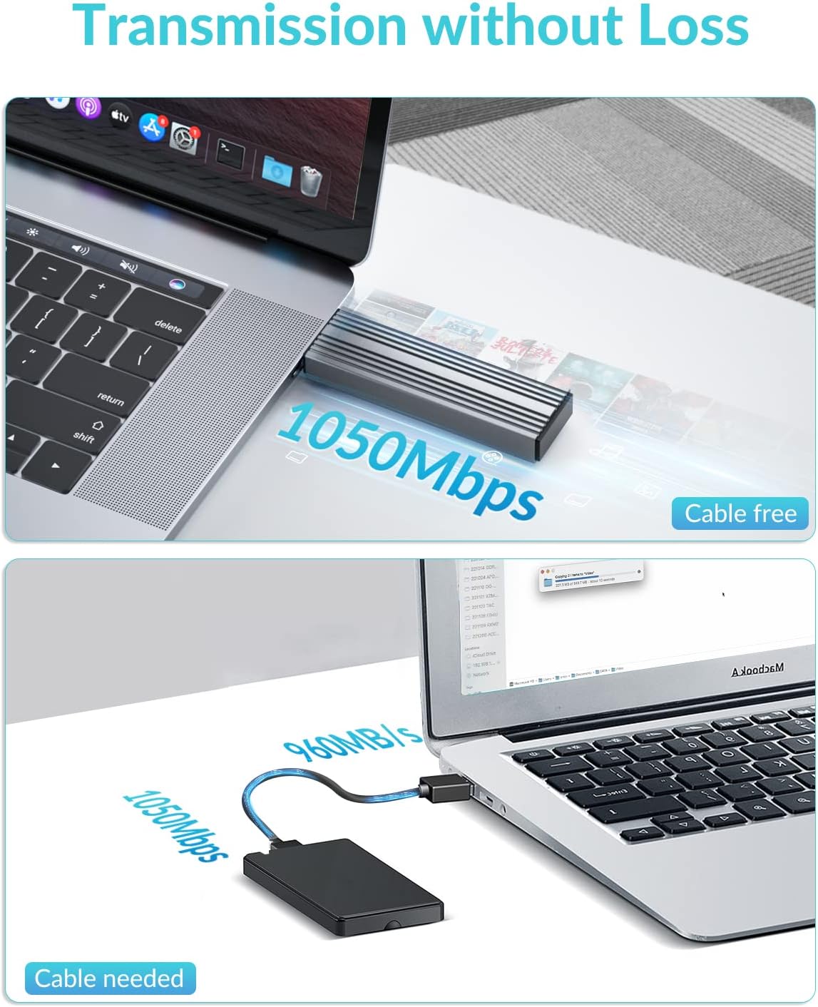 PHIXERO 10Gbps SSD Enclosure, Tool-Free and Wireless. Compactible with NVME/SATA SSD Size 2230/2242/2260/2280