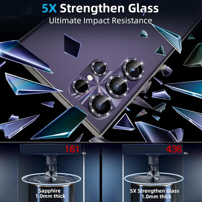 YWXTW Camera Lens Protector for Samsung Galaxy S24 Ultra, [Lithography Laser Gradient] [5X Strengthen] Bling Glitter Tempered Glass Screen Protector Metal Ring Camera Lens Cover (Titanium Violet)