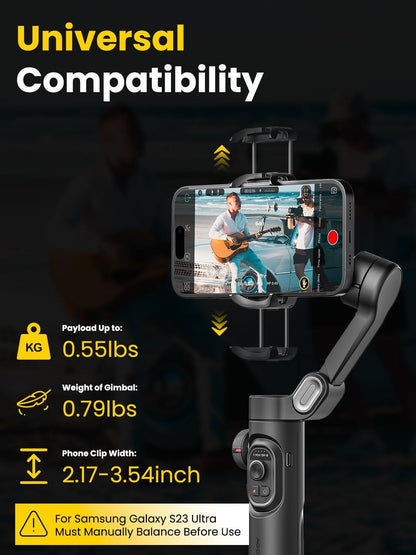 Smartphone Gimbal Stabilizer for iPhone 15 Pro Max Android Phone with Extension Rod 3-Axis Phone Gimbal Stabilizer with Follow Focus for Vlogging TikTok YouTube(Smart XE Combo1)