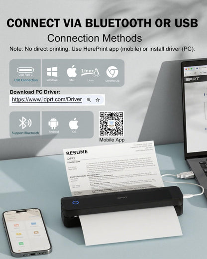 Inkless Portable Printer for Travel, 300DPI Wireless Thermal Printer Support 8.5" x 11" US Letter, A4, MT610Pro Small Bluetooth Printers Compatible with iOS, Android Laptop for Home Office Car, Black