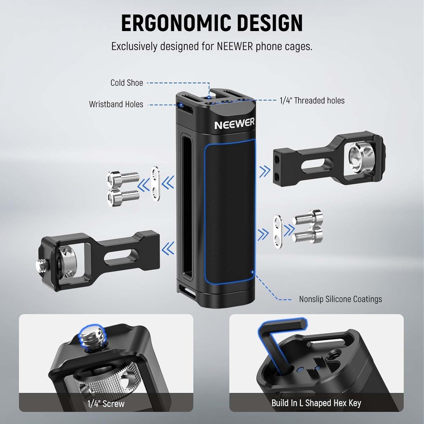 NEEWER Smartphone Video Rig with Neck Strap/Dual Handle/Lavalier Mic Clip Slot Compatible with SmallRig Video Recording Phone Cage Stabilizer for iPhone 16 15 Pro Max Galaxy S23 Pixel 8 Pro, PA009S