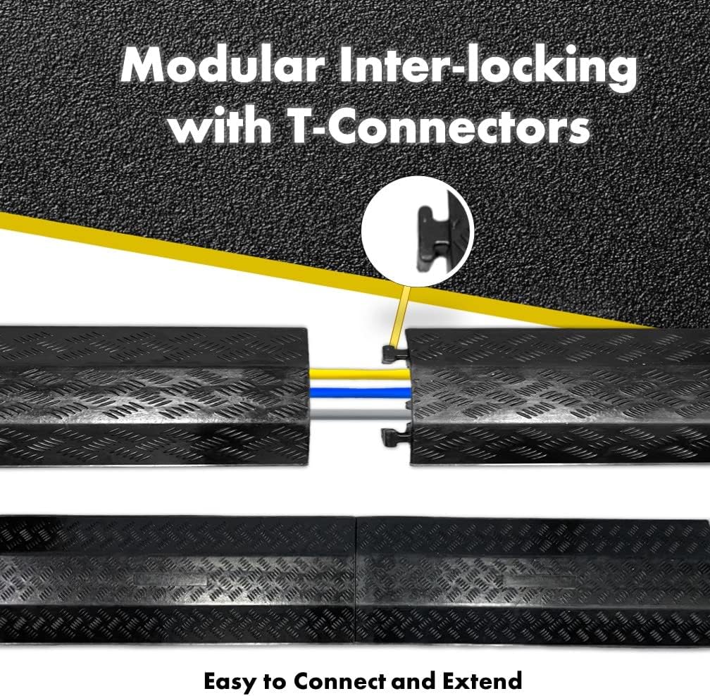 Kable Kontrol Drop Over Floor Cord Cover – 40” Inch Long 2 Channel Cable or Wire Protector – 60 Pcs Bulk Pack - Rubber Ramp for Indoor and Outdoor Use – Black