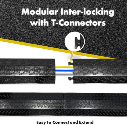 Kable Kontrol Drop Over Floor Cord Cover – 40” Inch Long 3 Channel Cable or Wire Protector – 5 Pcs Bulk Pack - Rubber Ramp for Indoor and Outdoor Use – Black