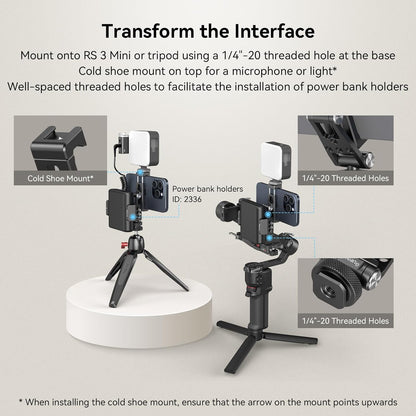 SMALLRIG Metal Phone Holder Support with Cold Shoe Mount, Universal Smartphone Adapter Support Free Adjustment Joints, Phone Tripod Mount for iPhone 17/16/15, for Samsung Galaxy etc-4382