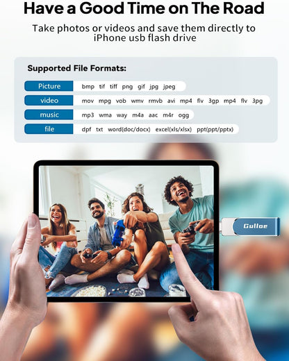 Gulloe 256GB Flash Drive Intended for iPhone, Memory Stick Storage for Photos and Videos Backup, Compatible with iPhone iPad Android PC, Plug and Play, No Application Required (Navy Blue)