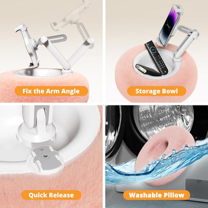 Tablet Pillow Stand for Reading, Adjustable Tablet Pillow Stand for Lap with Detachable Bowl, Fits 4.7"-13" Kindle/Phones/Tablets, Watch Videos, Stream Media, Pink