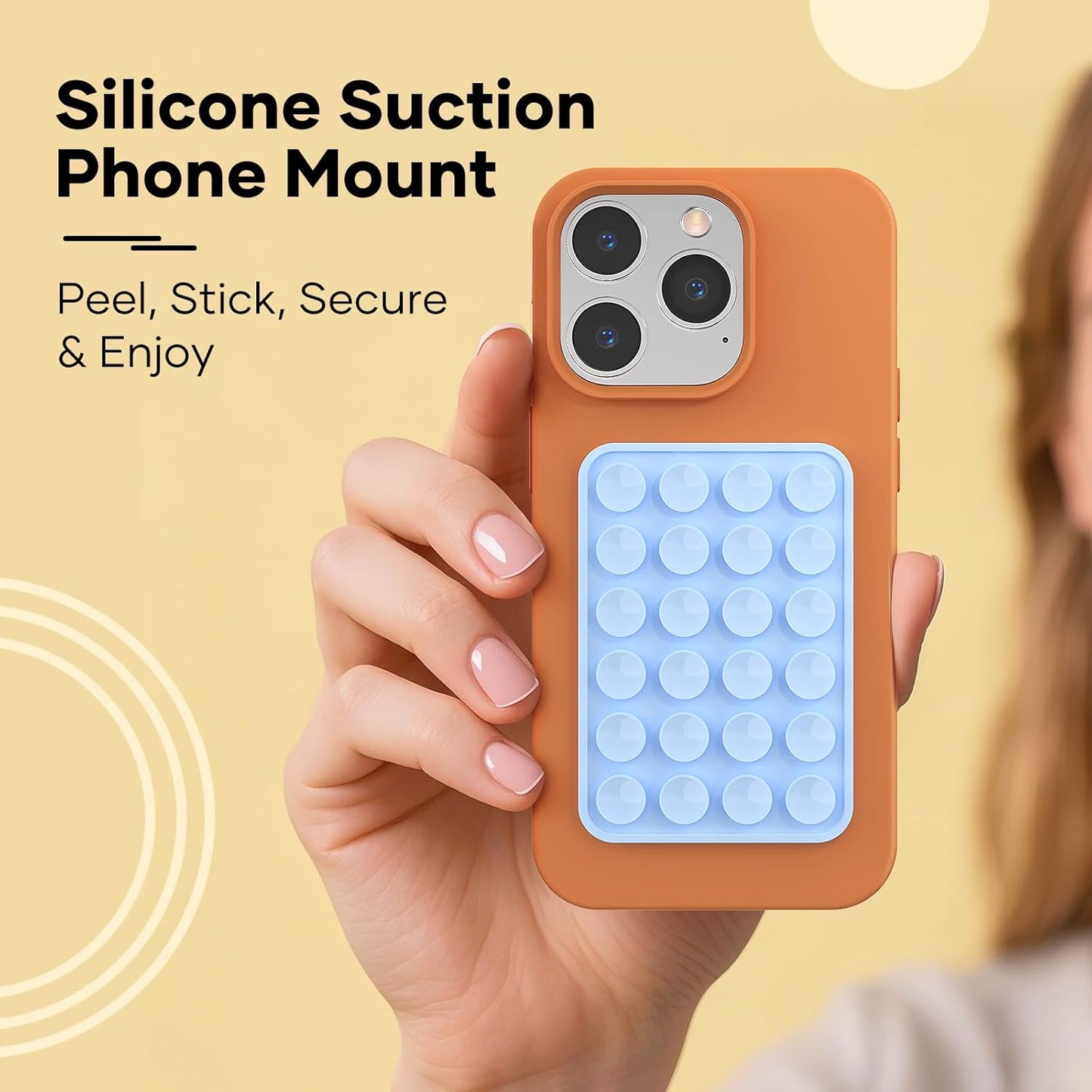 Silicone Phone Sticky Grip, Suction Phone Case Mount for iPhone and Android, Hands-Free Sticky Cell Phone Grip, Mobile Fidget Mirror Holder for Selfies and Videos