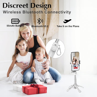 Mini Selfie Stick Tripod, Extendable Grip Phone Tripod with Detachable Remote Pocket Size, 4-in-1 Mini Phone Grip, 10m Wireless Shutter, Vlog Livestreaming Photography （White）