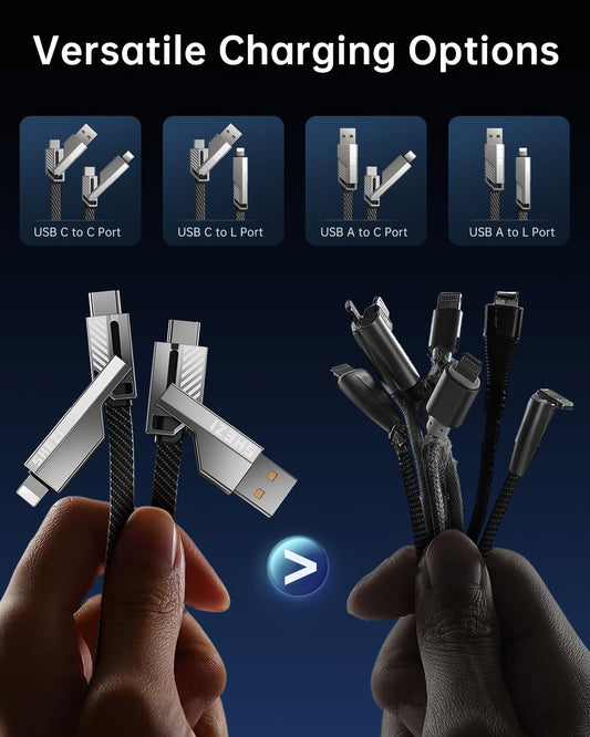 [One is Enough] 4-in-1 Compatible with USB C to Lightning Cable, 60W High-Speed Charging & Fast Data Transfer,CarPlay & Android Auto Support Multi Charger Cord Combo for iPhone/Samsung/iPad,5FT