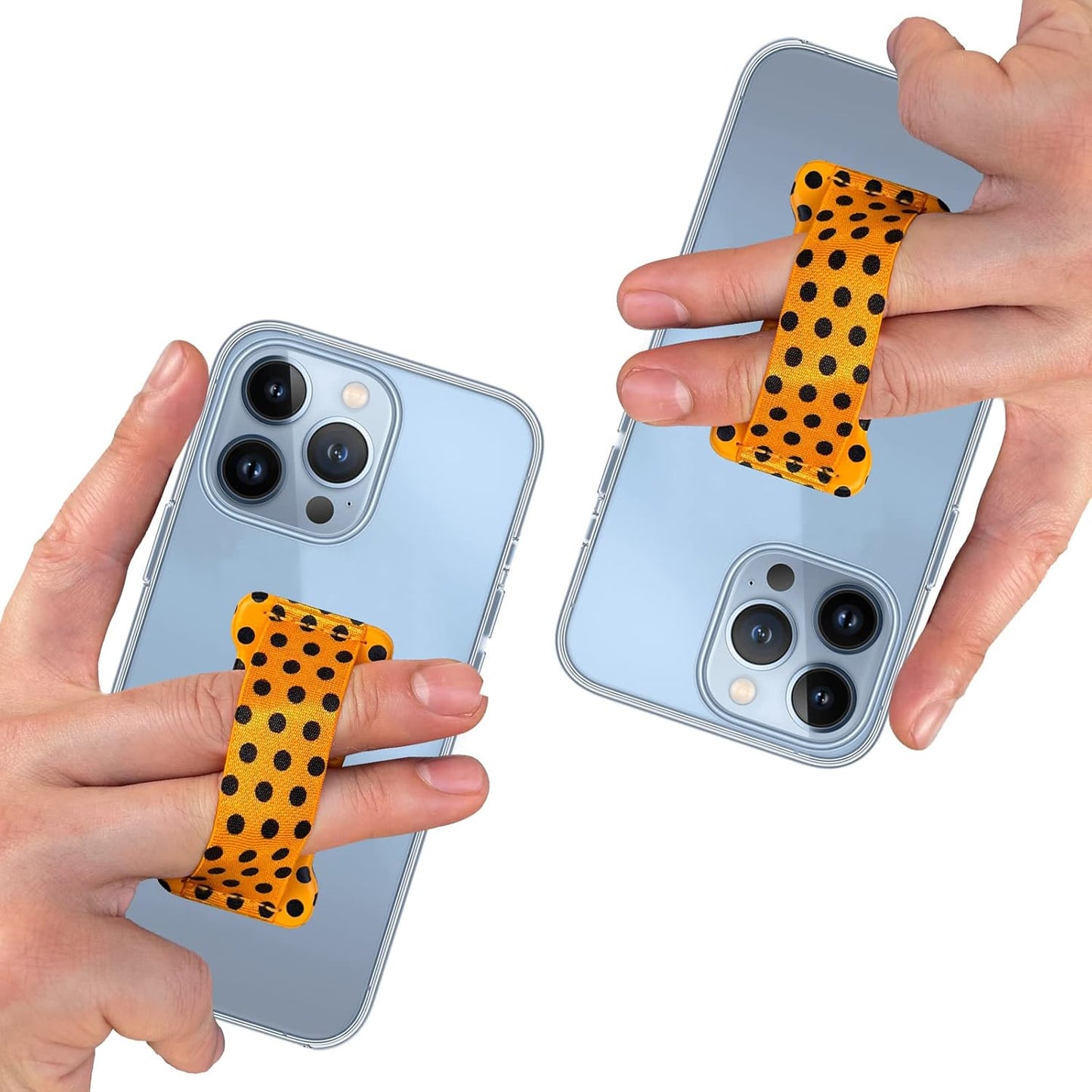 Phone Grip Holder for Hand, Universal Finger Strap Phone Holder, Finger Selfie Grip Compatible with Most Smartphones (Black Polka Dots) -2Pack