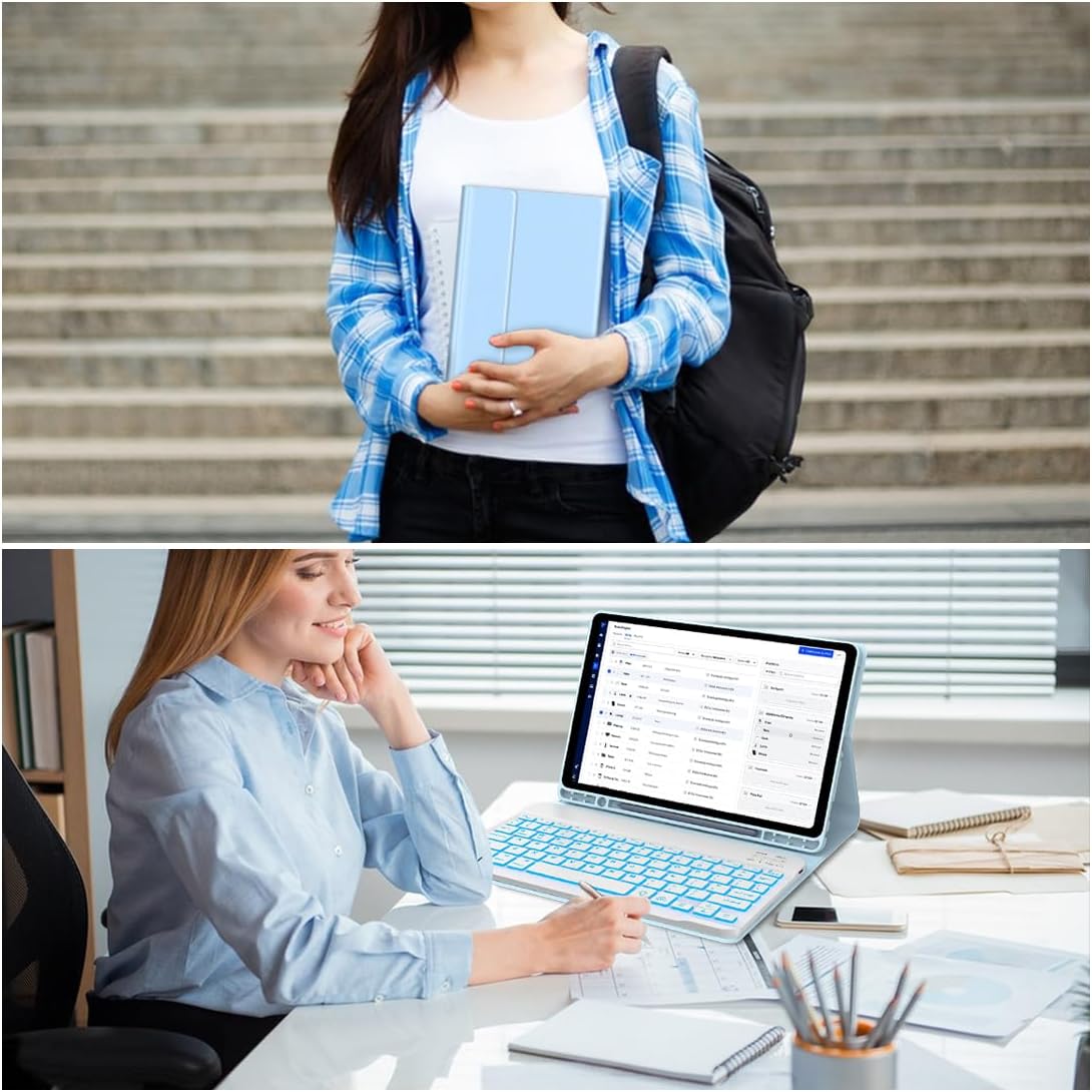 Keyboard Case for Samsung Galaxy Tab A9 Plus 5G 11 inch 2023 (SM-X210/X216/X218), 7 Color Backlit Detachable Keyboard Bluetooth, Smart Folio Cover with S Pen Holder for Galaxy Tab A9+ 11", Blue