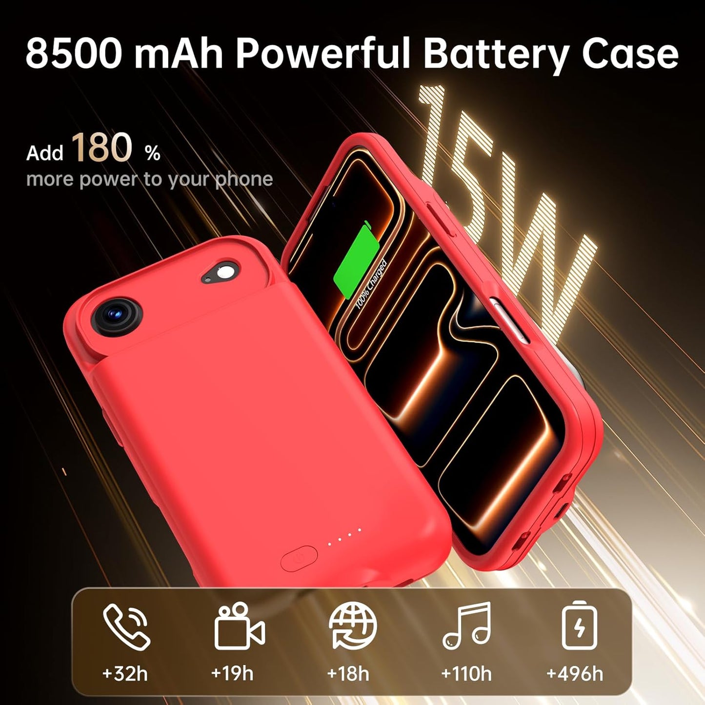 GIN FOXI Battery Case for iPhone 17 AIR, Charging Case Charger 8500mAh Ultra-Slim Lightweight Powerful Battery Pack 15W Fast Rechargeable Anti-Fall TPU Juice Box for iPhone 17 AIR (6.5") Red