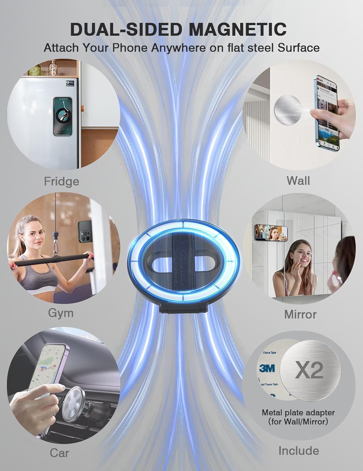 Grat 2 Magnetic Phone Grip Kickstand, [Elastic Finger Strap] Phone Loop Holder, Dual-Sided Magnet Ring Stand Compatible with Magsafe Series iPhone 16 15 14 13 12 Pro max, Black