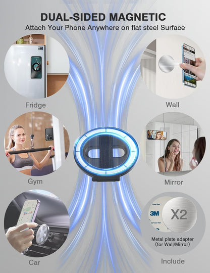 Grat 2 Magnetic Phone Grip Kickstand, [Elastic Finger Strap] Phone Loop Holder, Dual-Sided Magnet Ring Stand Compatible with Magsafe Series iPhone 16 15 14 13 12 Pro max, Black